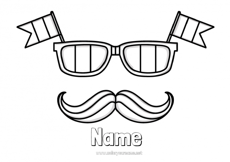 Coloring page to print France Flag 14 July Glasses Moustache