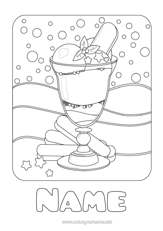 Colouring page to print Cute Summer Treats, Sweets Ice Cream Intermediate Colouring Sheets