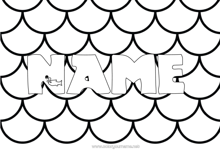 Colouring page to print Beach Sea Children's Activities Fish Decorated Name Easy Colouring Pages Zentangle Marine Or Aquatic Animals Decorative Background