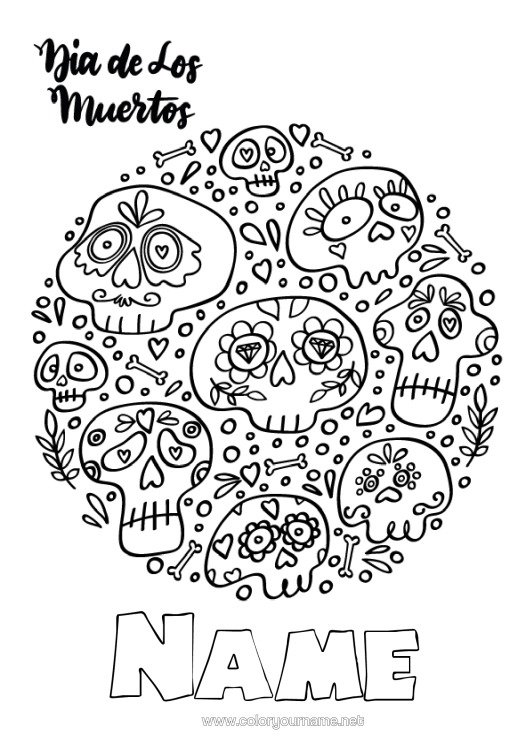 Colouring page to print Skull Day Of The Dead