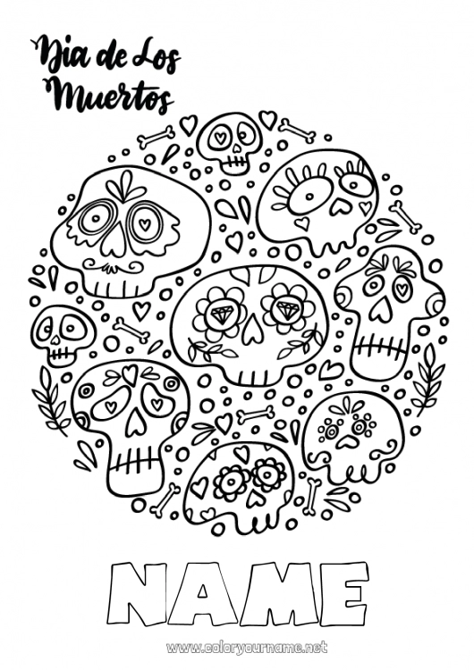 Coloring page to print Skull Día de los Muertos