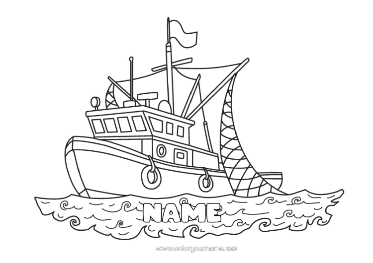 Colouring page to print Fishing Sea Vehicles Boat Profession Marine Vehicles Fisherman Marine Occupations