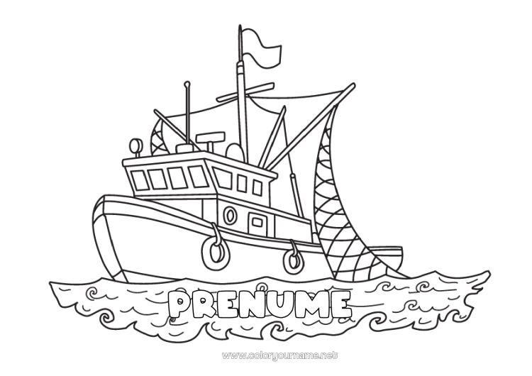 Pagină de colorat de imprimat Pește Mare Vehicule Barcă Meserie Vehicule maritime Marin pescar Meserii maritime