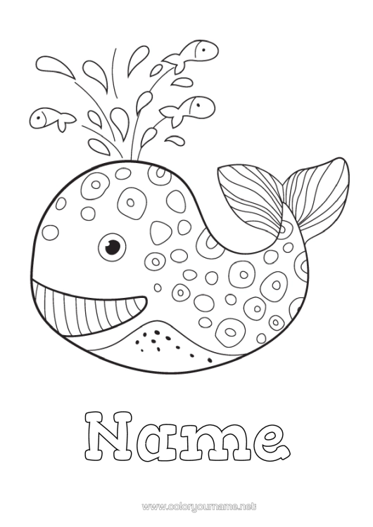 Colouring page to print Whale Sea Animal Fish Intermediate Colouring Sheets Marine Or Aquatic Animals