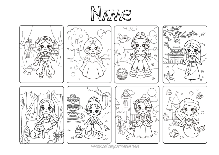 Colouring page to print Castle Princess Siren Fairy Tale Intermediate Colouring Sheets Children's Tales Snow White
