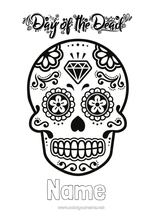 Colouring page to print Skull Day Of The Dead