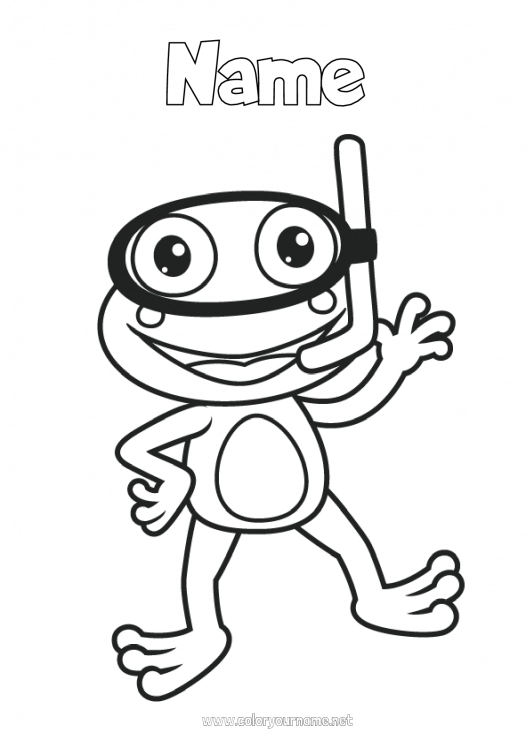 Coloring page to print Frog Animal Easy coloring pages Marine or aquatic animals Diving Nautical sports