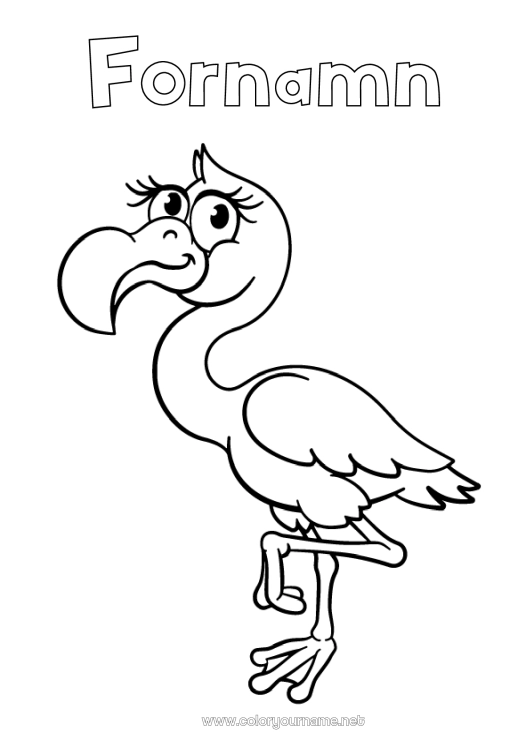 Färgläggningssida att skriva ut Djur Flamingo Fåglar och flygande däggdjur