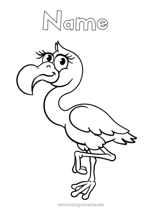 Colouring page to print Animal Pink Flamingo Birds And Flying Mammals