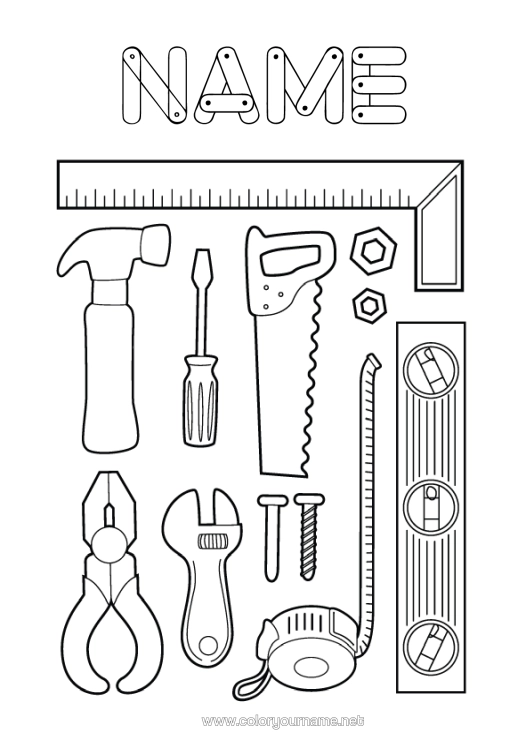 Colouring page to print Tools Garage Mechanic Construction Trades Transport Occupations