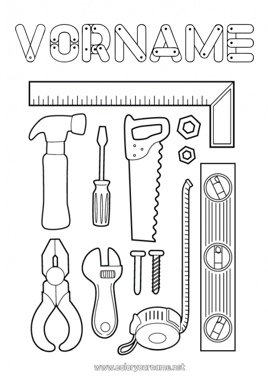 Malvorlage zum Ausdrucken Werkzeuge Automechaniker Baustellenberufe Transportberufe