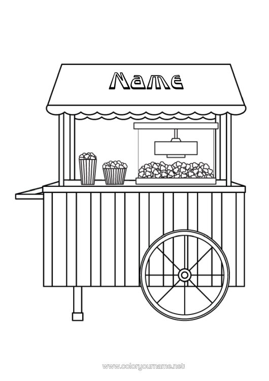 Colouring page to print Cinema Popcorn Treats, Sweets Sales Professions Culinary Professions Stand