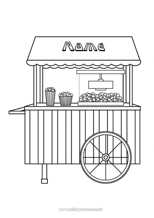 Coloring page to print Movie theater Popcorn Treats Sales Careers Culinary Professions Stand