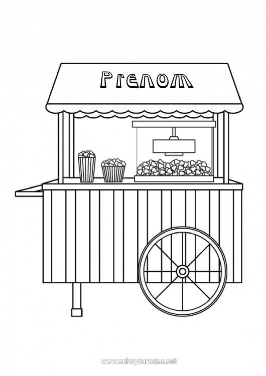 Coloriage à imprimer Cinéma Pop Corn Gourmandises, sucreries Métiers de la vente Métiers de la cuisine Stand