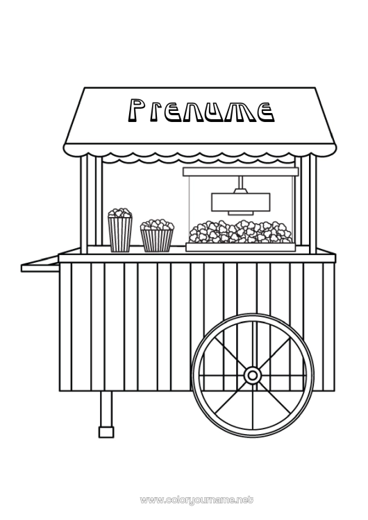 Pagină de colorat de imprimat Cinema Popcorn Dulciuri, bunătăți Meserii în vânzări Meserii în domeniul culinar Stand - stand