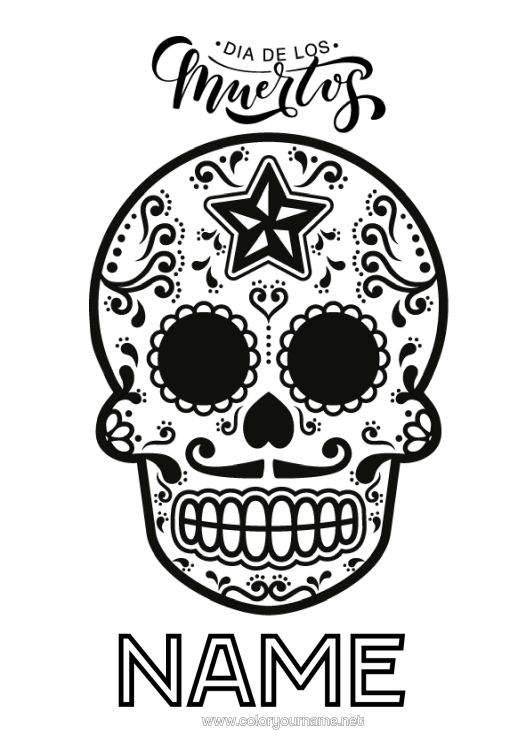 Colouring page to print Skull Day Of The Dead