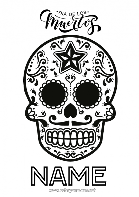 Coloring page to print Skull Día de los Muertos