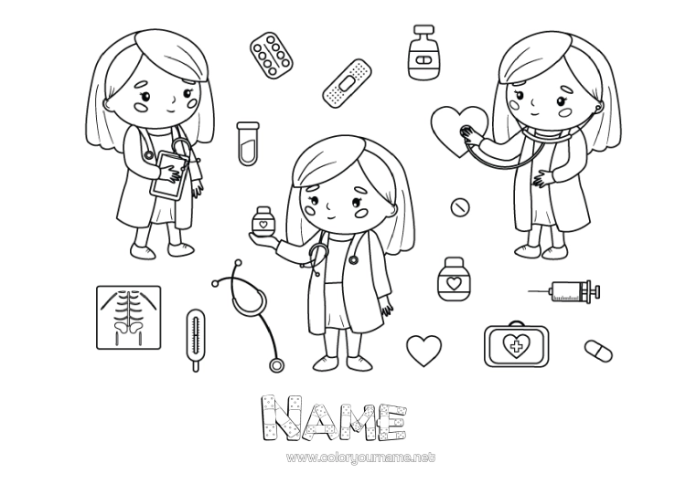 Colouring page to print Ill Doctor Physician Health Professions
