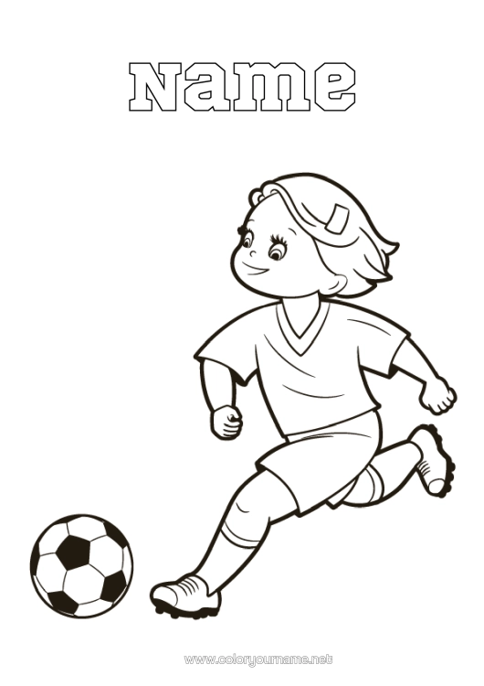 Colouring page to print Football Sport Girl Team Sports Women's Football Footballer