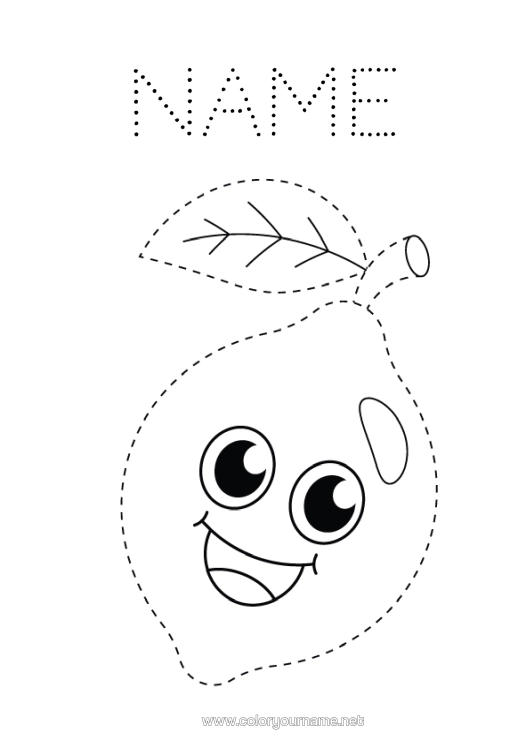 Colouring page to print Cute Children's Activities Fruit Easy Colouring Pages Trace And Colour. Lemon