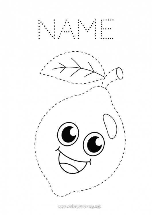 Coloring page to print Kawaii Children's activities Fruits Easy coloring pages Trace and color Lemon