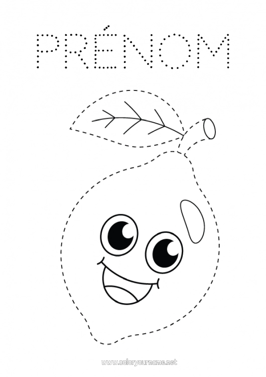 Coloriage à imprimer Kawaii Activités enfants Fruits Coloriages faciles Trace et colorie Citron