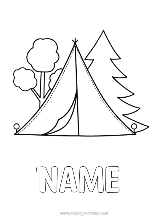 Colouring page to print Easy Colouring Pages Camping Tent Fir Tree