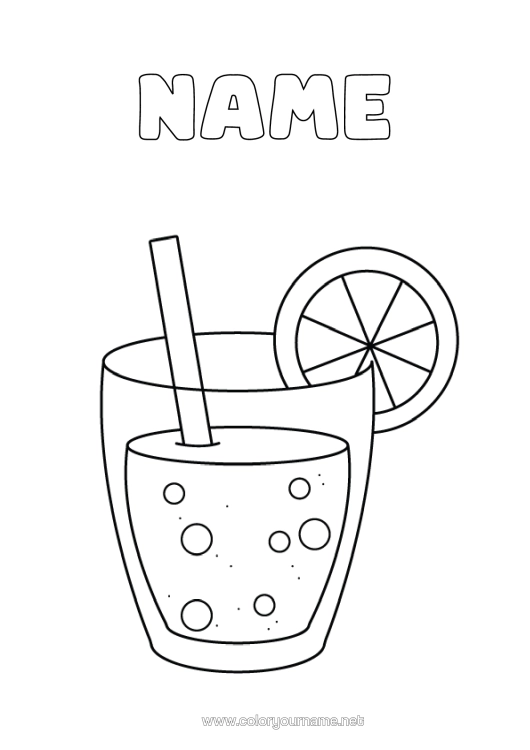 Colouring page to print Fruit Drink Easy Colouring Pages Lemon Orange Lemonade