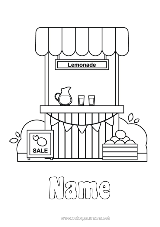 Colouring page to print Drink Sales Professions Culinary Professions Lemonade Stand