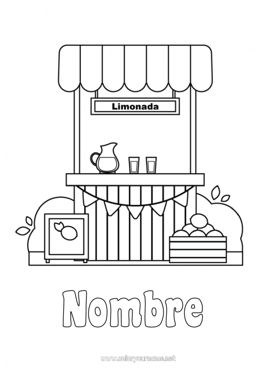 Dibujo para colorear para imprimir Bebidas Carreras de Ventas Profesiones Culinarias Limonada Puesto