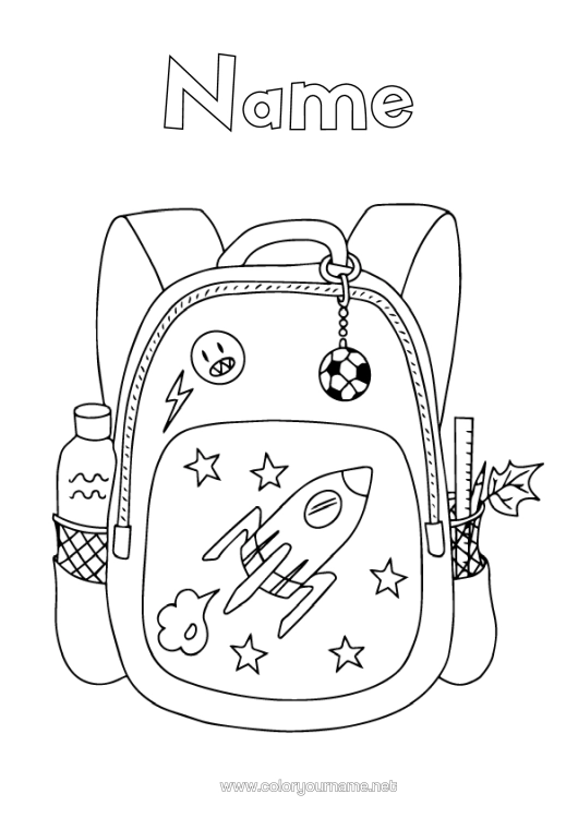 Colouring page to print Rocket Space Aerial Vehicles School Bag Smilley