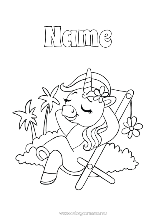 Colouring page to print Unicorn Summer Animal Dragons, Unicorns, And Fantastical Creatures Deck Chair