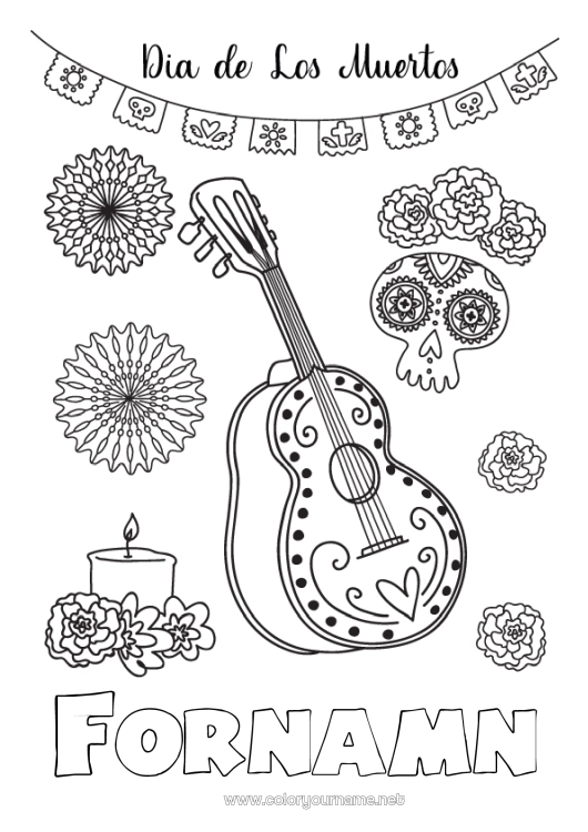 Färgläggningssida att skriva ut Skalle De dödas dag Musik Musikens dag