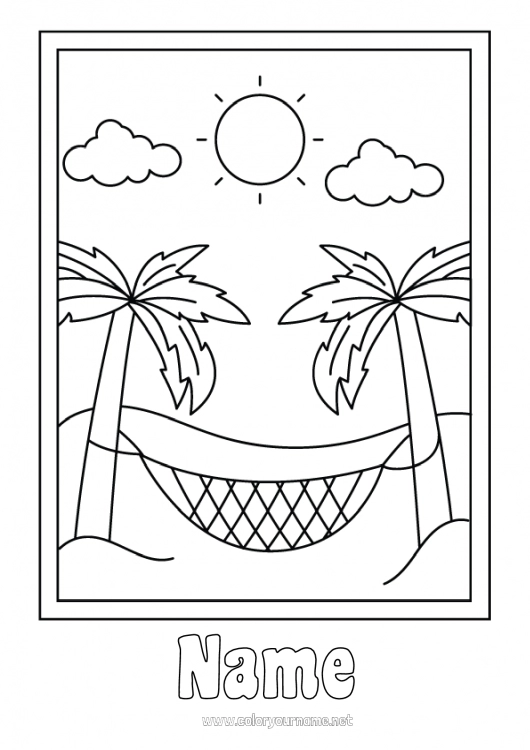 Coloring page to print Summer Palm Hammock