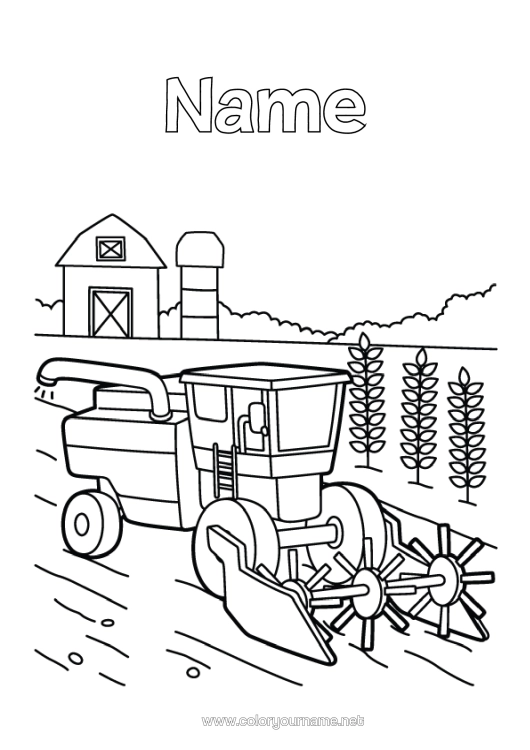 Colouring page to print Vehicles Harvester Farm Vehicles Farm Farmer Farm Jobs