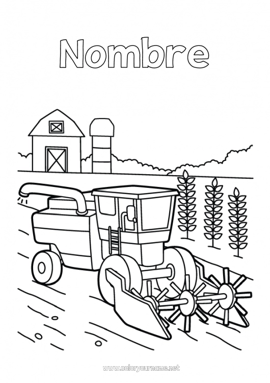 Dibujo para colorear para imprimir Cosechadora Vehículos agrícolas Granja Agricultor Oficios de la Granja