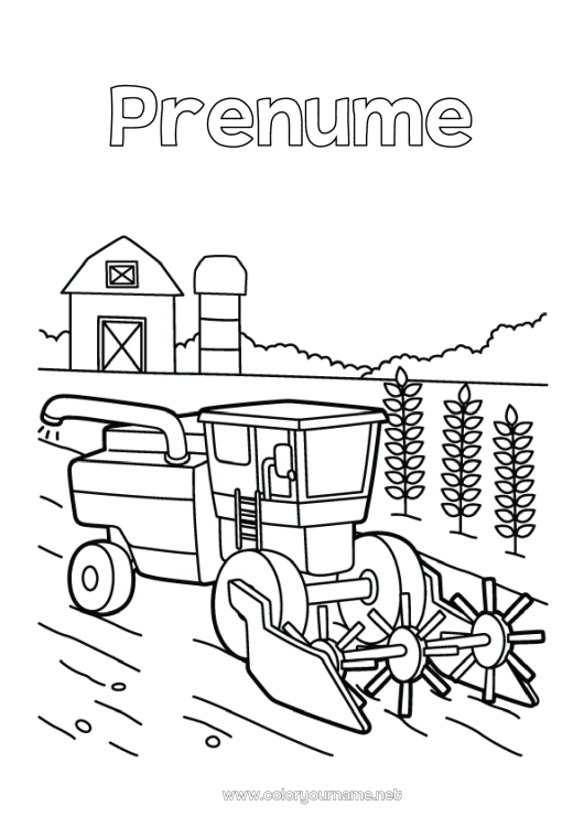 Pagină de colorat de imprimat Vehicule Recoltoare Vehiculele fermei Ferma Fermer. Meserii agricole