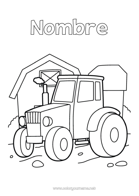 Dibujo para colorear para imprimir Tractor Vehículos agrícolas Granja Agricultor Oficios de la Granja