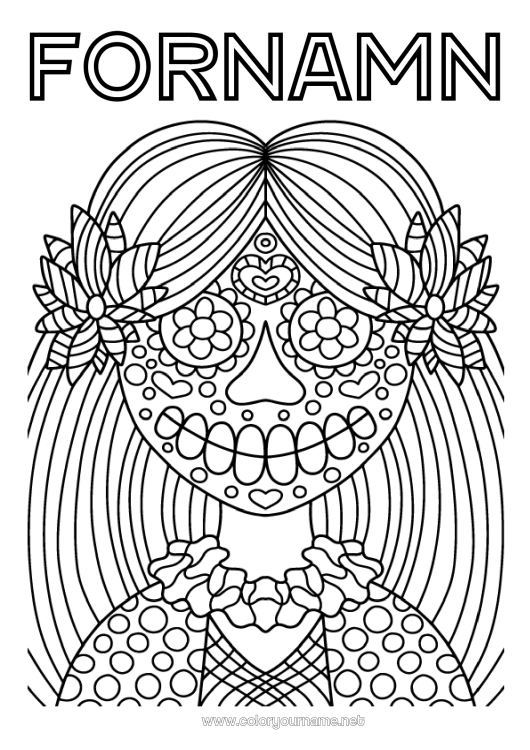 Färgläggningssida att skriva ut Flicka Skalle De dödas dag Catrina