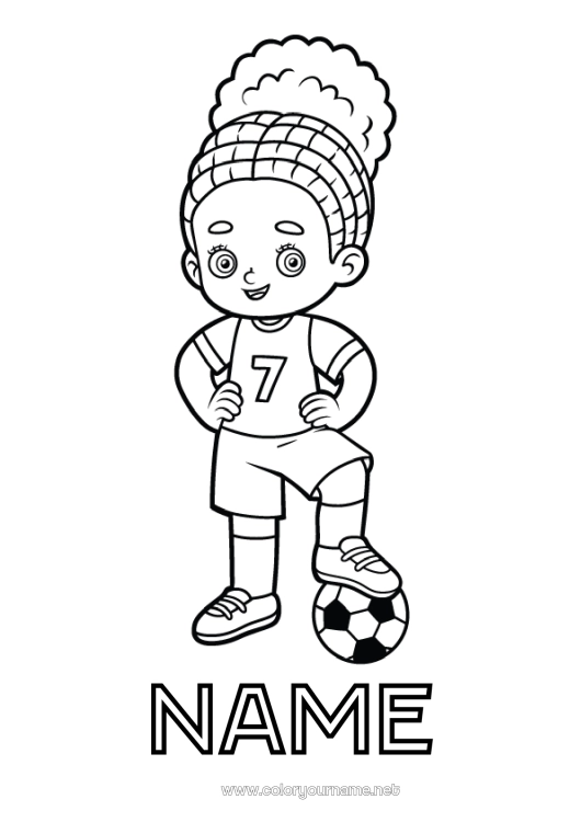 Coloring page to print Football Soccer ball Sport Girl Team sports Women's football Soccer player