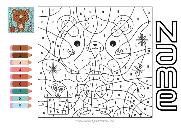 Colouring page to print Bear Winter Figure Magic Colouring Books Children's Activities Animal Teddy Bear Forest Animals