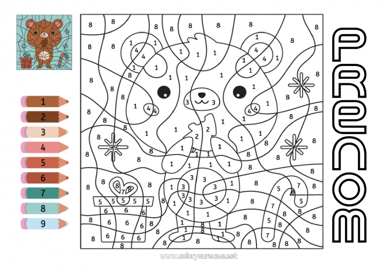 Coloriage à imprimer Ours Hiver Chiffre Coloriages magiques Activités enfants Ourson Animaux de la forêt