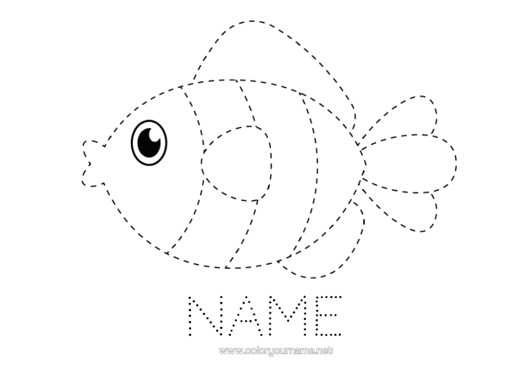 Colouring page to print Children's Activities Animal Fish April Fool's Day Trace And Colour. Marine Or Aquatic Animals