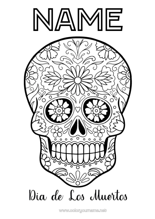 Colouring page to print Skull Day Of The Dead