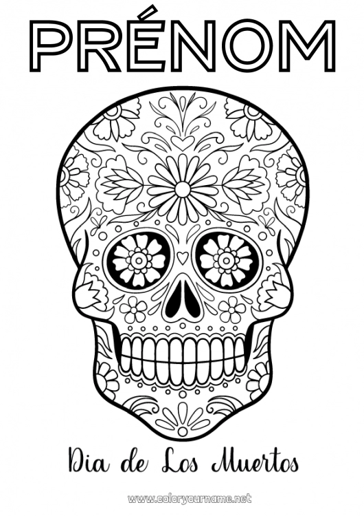 Coloriage à imprimer Crâne Día de los Muertos