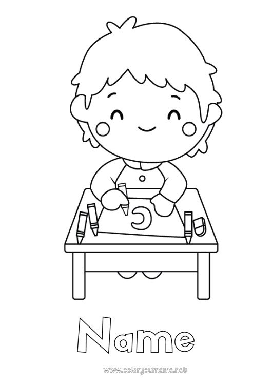 Colouring page to print Boy Coloured Pencil School Pencil Classroom Pupil Stationery Supplies Lectern