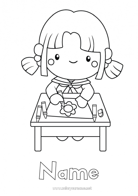 Coloring page to print Girl Coloured pencil School Pencil Classroom Student School supplies School desk