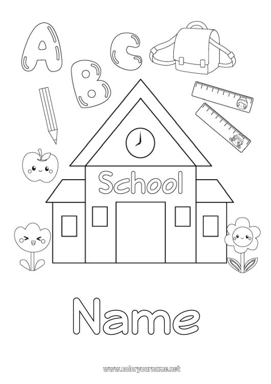 Coloring page to print Alphabet School Pencil Schoolbag School supplies