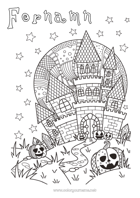 Färgläggningssida att skriva ut Pumpa Slott Halloween