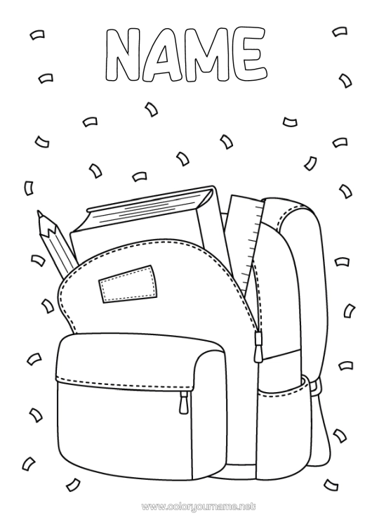 Colouring page to print School School Bag Back To School